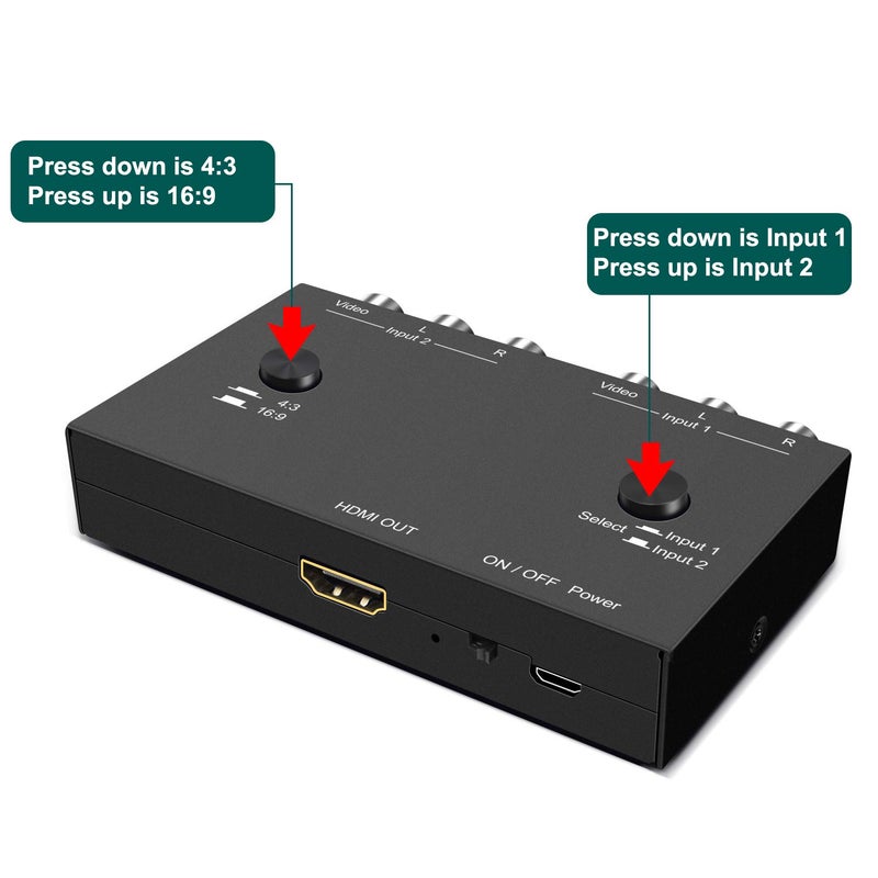 LVY 2Port RCA/AV to HDMI Converter Adapter for WII, N64, Xbox, PS1/2/3,DVD Players etc (2AV in-1 HDMI Out) - Image 4